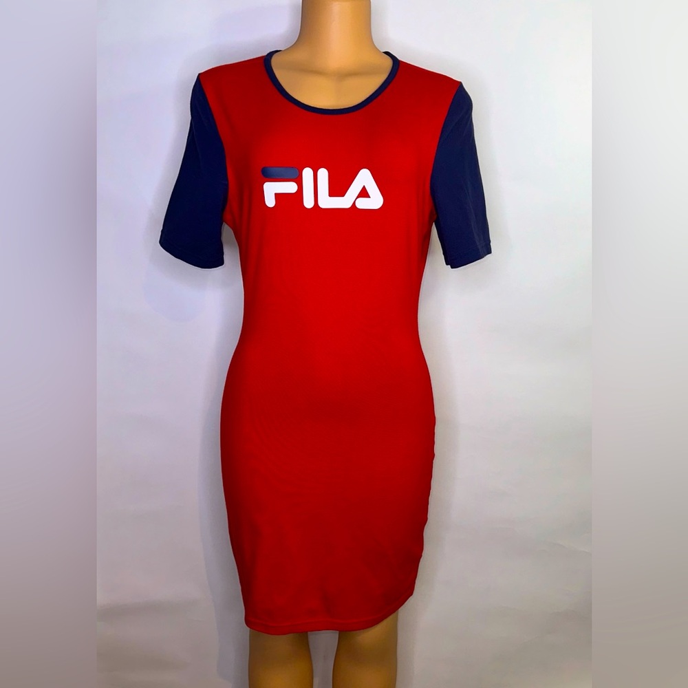 FILA Women’s Logo T-Shirt Dress – Red/Navy, Size M
